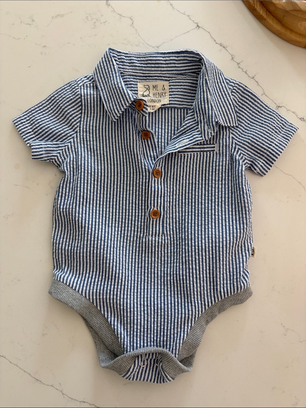 Me & Henry London Blue Stripe Polo Seersucker Onesie